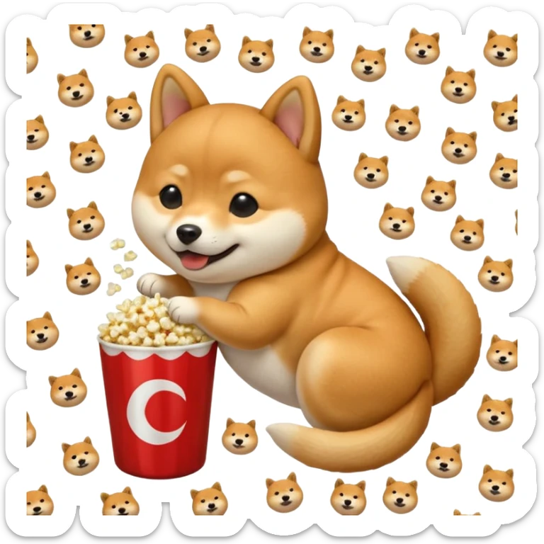 fais moi 20 emoji avec differente reaction avec un shiba inu, qui est mdr, qui pleure, qui mange, qui se roule, qui saute, qui mange du pop corn, qui boit un coca, qui dort les 4 pattes en l'air, et d'autre sticker