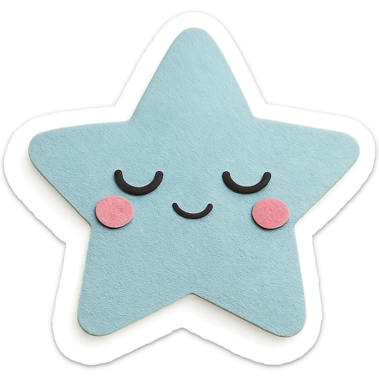 adorable pastel blue star, closed eyes, gentle glow, no arms or legs, full body, kawaii style sticker