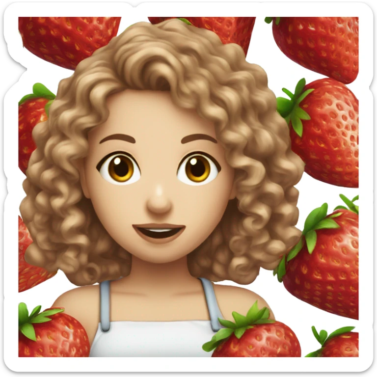 dietitian white girl burgundy curly hair eating a strawberry  sticker