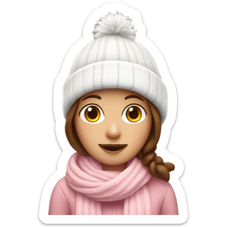 brown haired girl with white winter hat,pink sweater and a white-pink scarf sticker