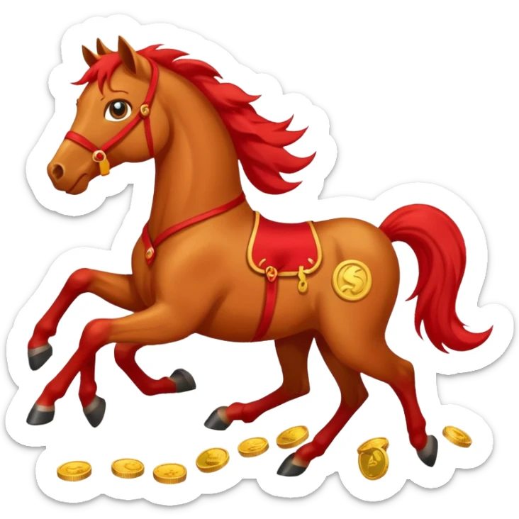 red horse and baby horse agressive running happiness money sticker