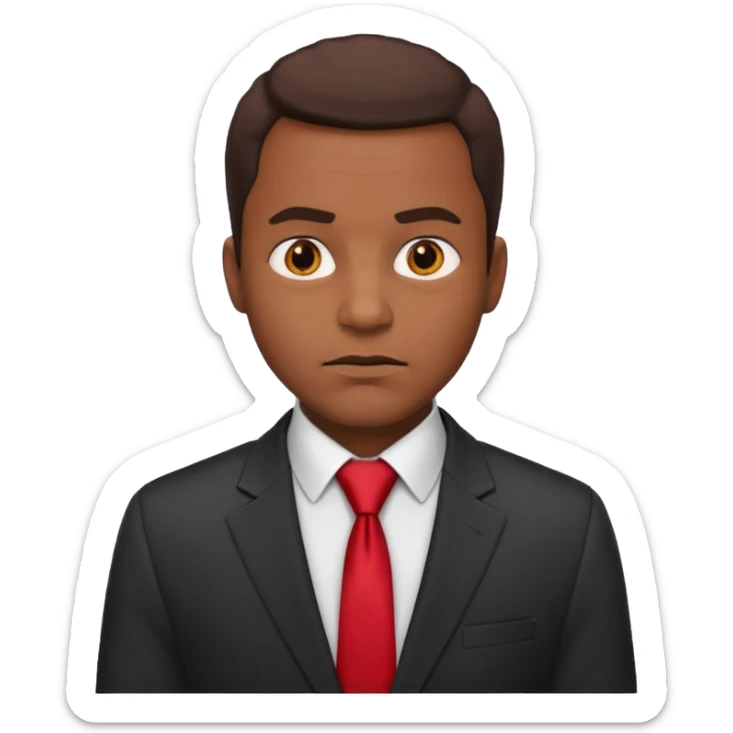 African American man in a business jacket and red tie, serious facial expression, emoji style sticker