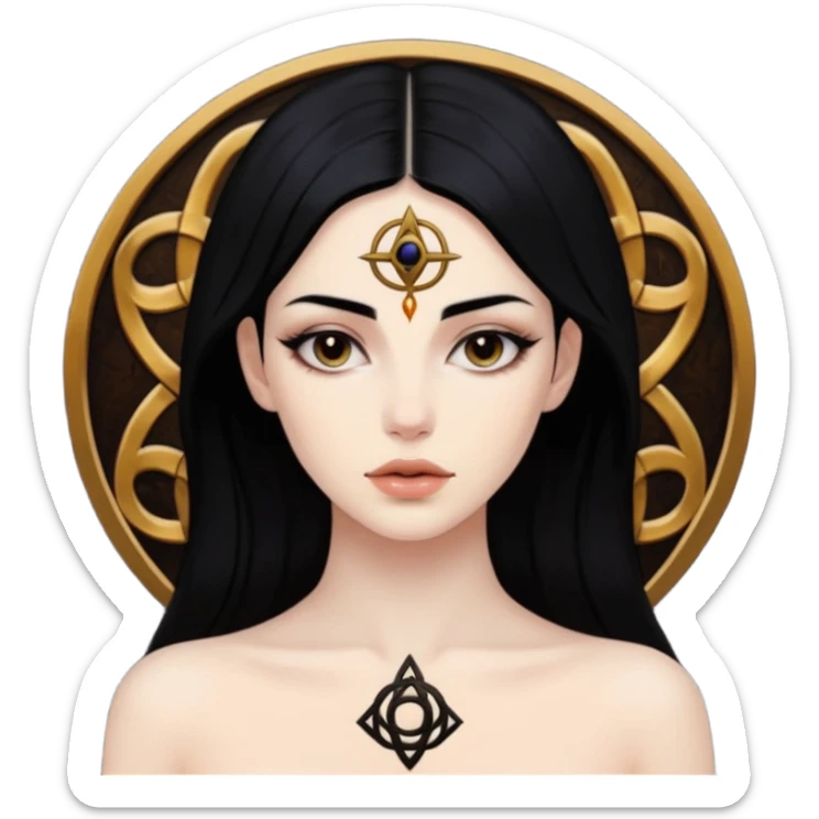 Dark oil traced over woman’s skin forming occult symbols, sensual devotion sticker