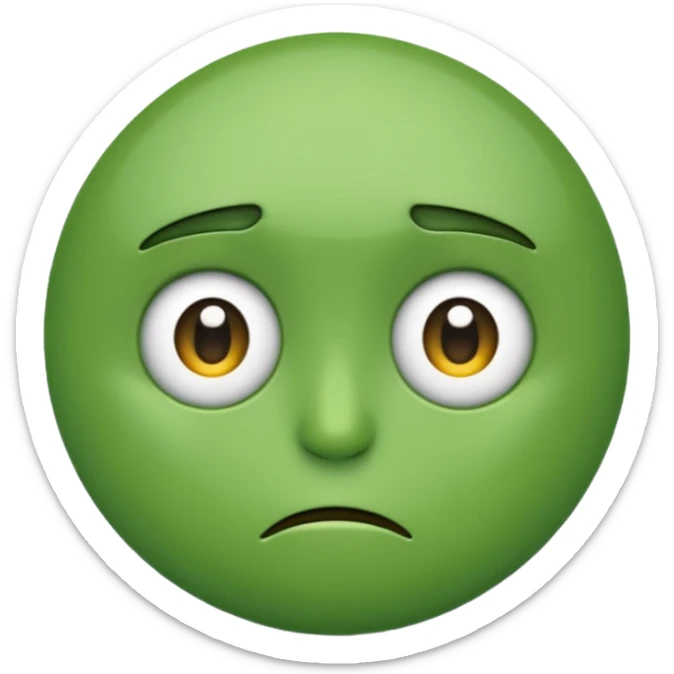 Can you make a green emoji. the eyes looking to the left and has a frown sticker