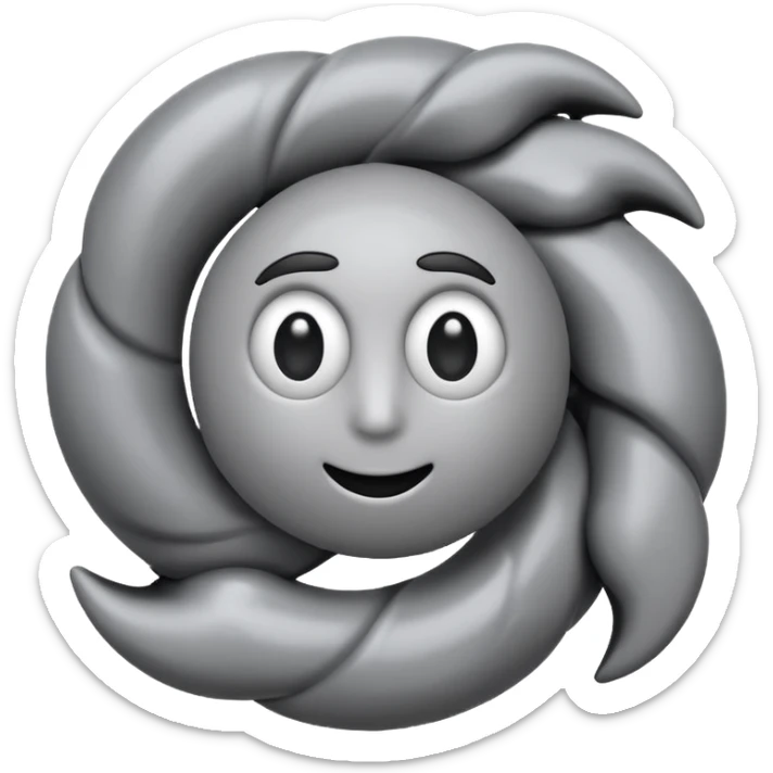 cyclone emoji with cartoonish eyes and black limbs, simple emoji-like style sticker