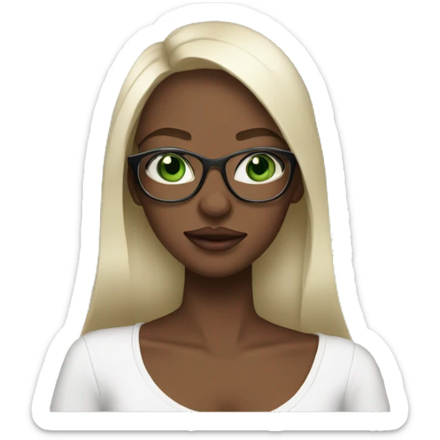 Black not that long straight hair with green eyes and glasses, big lips white girl holding one year old green eyes white baby son sticker
