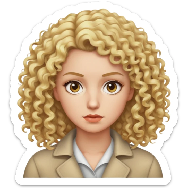 nữ 30 tuổi, tóc xoăn màu vàng, tóc 4/6, da trắng, mặt nghiêm túc sticker