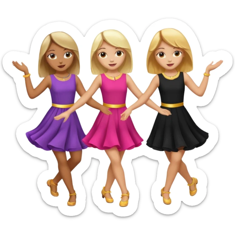 Emoji of 3 Girls dancing one with blonde hair, one tan skin with brown hair and one with black hair sticker