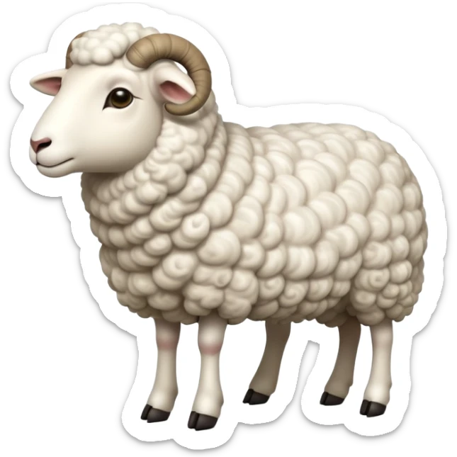 cinematic-[realistic sheep]-realistic-full-body-standing-emoji,-tail-flicking-lazily,-head-tilted-dramatically,-curly-[white]-fur,-simplified-yet-realistic-focused-features,-highly-detailed,-glowing-with-an-almost-sarcastic-glow sticker