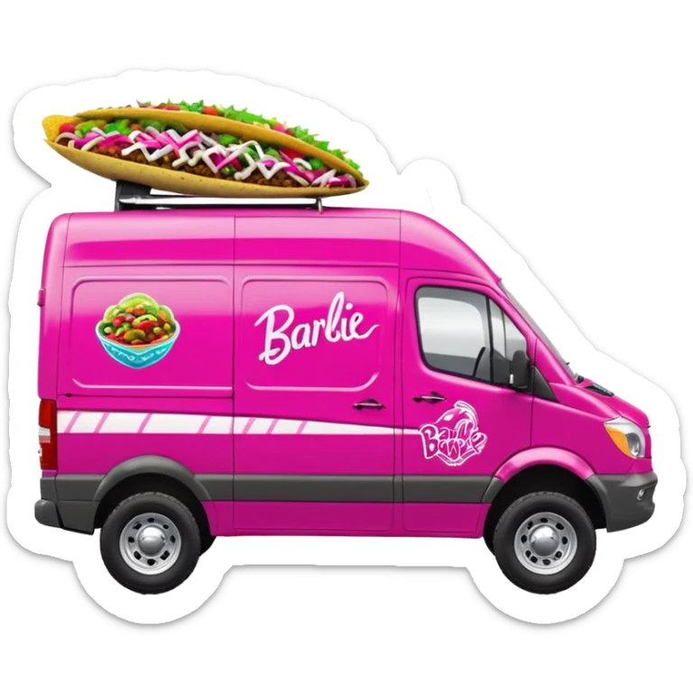 Barbie’s hot tacos Extended length Sprinter 4500 van high roof delivery truck capable of rock and desert racing  sticker