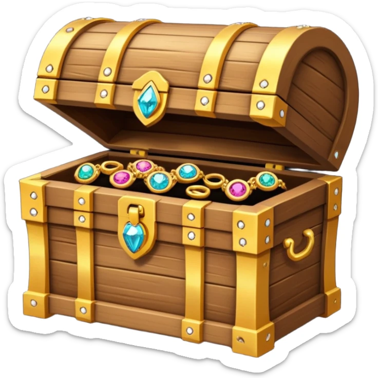treasure chest with jewelery, rings and necklace in it sticker