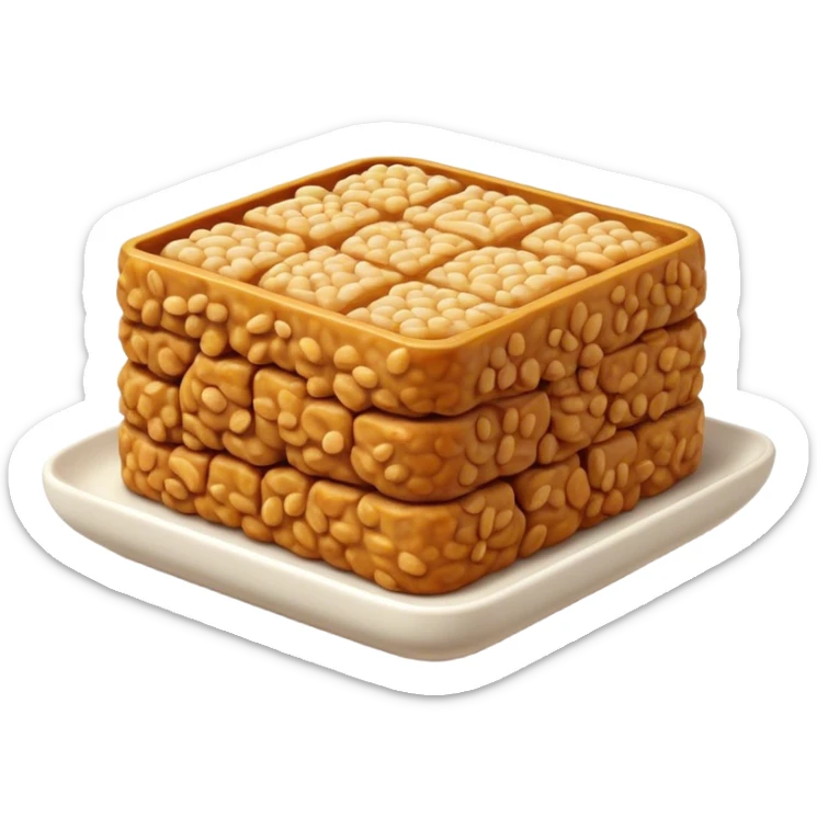 Cinematic Realistic Tempeh Dish Emoji, showcasing fermented soy cake cooked to a crispy finish rendered with lifelike textures and warm, inviting lighting. sticker
