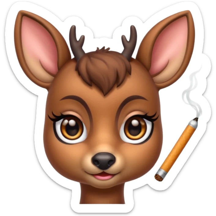Cute female deer with cigarette with a bow bigger eyes bigger eyeliner and eyelash dont make it look human sticker