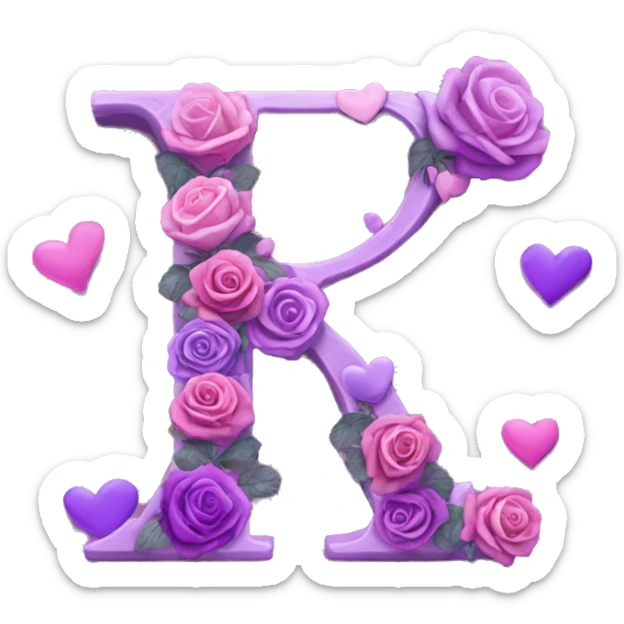 Letter R R R and M M M with roses and hearts of love in purple sticker