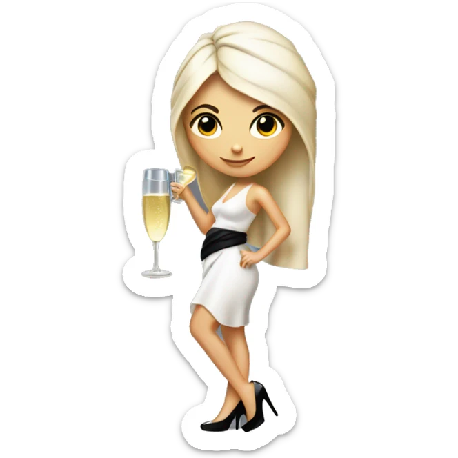 Girl with white towel wrapped around hair holding a champagne glass and bottle in black high heels  sticker