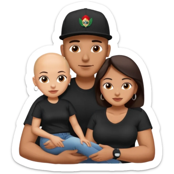A picture of a tanned couple. the man is a Mexican man with tanned skin, with a bald hair cut wearing a SnapBack hat and a black shirt. the woman on his lap has thick dark brown hair and with big naked boobs that he is grabbing sticker