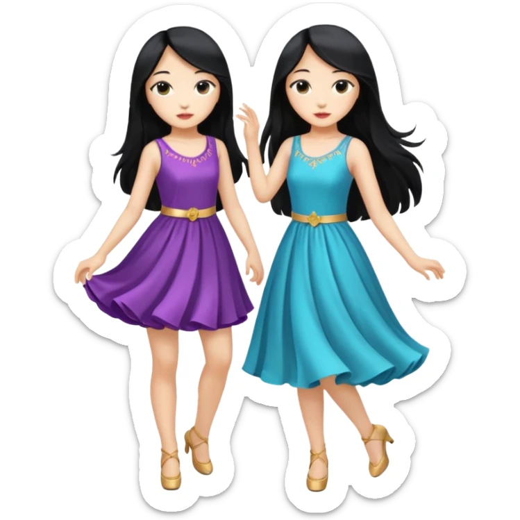 aisan girl with long black and white girl with blonde hair together going to dance at the club sticker