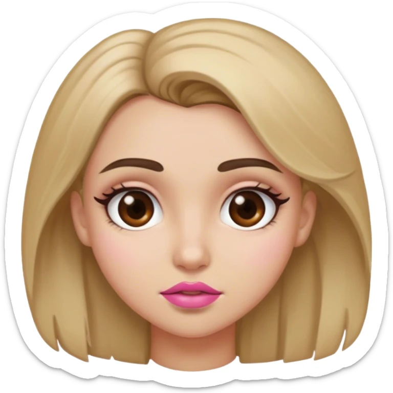 Girl with dirty blonde hair, brown eyebrows, brown eyes, pinkish lips sticker