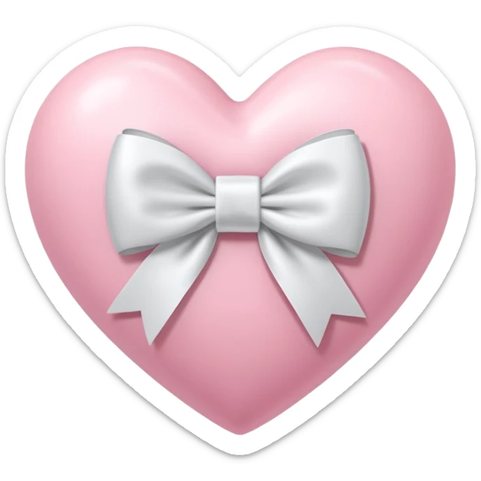 “3D emoji style, pastel pembe kalp, ortasında beyaz renkli fiyonk kurdele, yumuşak parlak yüzey, minimal detay, beyaz arka plan” sticker