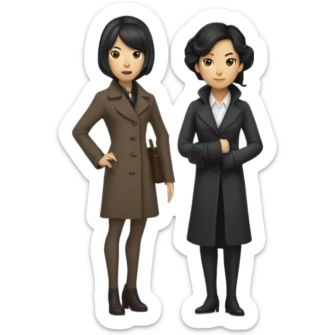 Two women Sherlock’s, one with brown hair and one with black hair. One Asian one white sticker