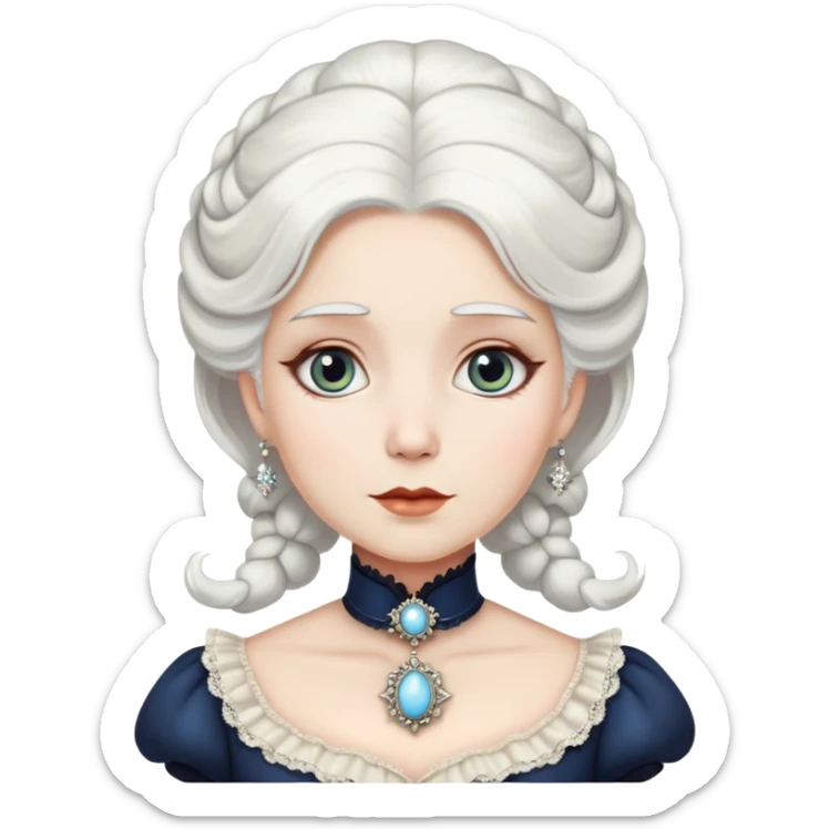Victorian woman with white hair and starstruck eyes, fancy dress, cameo sticker