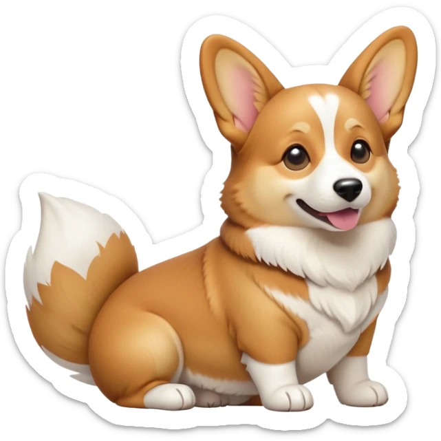 cinematic-[corgi dog]-realistic-full-body-sitting-emoji,-tail-resting-loosely-beside-its-paws,-head-tilted-dramatically,-sleek-[corgi]-fur,-simplified-yet-realistic-focused-features,-highly-detailed,-glowing-with-an-almost-sarcastic-glow sticker