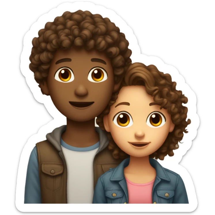 Brown boy with curly brown hair kissing light brown girl with curly brown hair  sticker