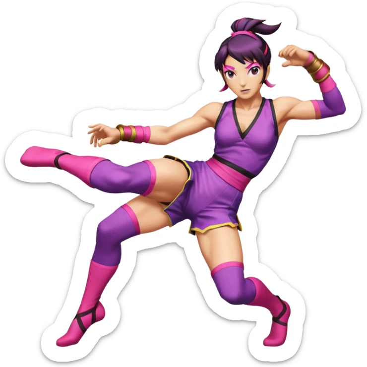 Juri from Street Fighter 6, performing a kick, vibrant colors, energetic sticker