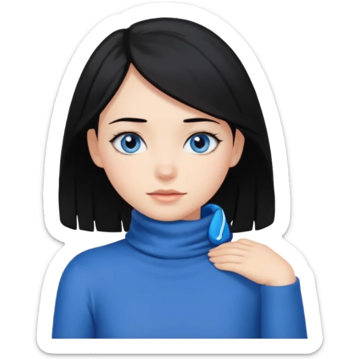 Girl with black hair thats about shoulder lenght with blue eyes covering their neck sticker