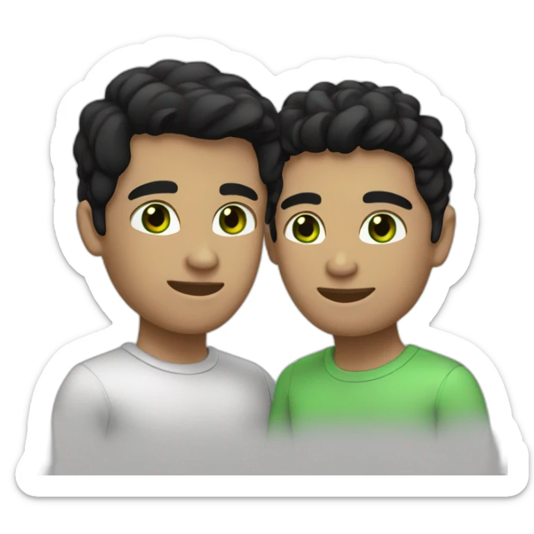 Gay couple, white with black hair and green eyes, black woth black hair and black eyes sticker
