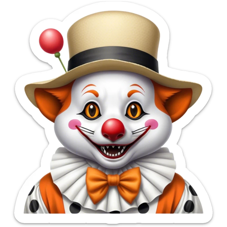Renard zèbré noir et blanc tirant la langue avec un chapeau de clown sur la tête sticker