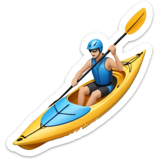 An icon showing a close-up of a kayak gliding over rippling water, with a double-bladed paddle in motion and splashes around. The sleek shape of the boat and dynamic strokes highlight the speed and precision of kayaking. Transparent background emphasizes the energy of the sport. sticker