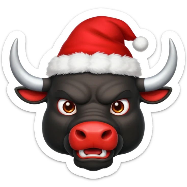 black angry powerful with red New Year's hat with white horns bull emoji sticker