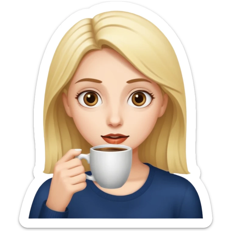 Woman drinking coffee and The edges of the eyes are wide open in the morning sticker