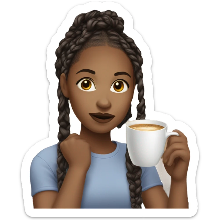 A African American girl with medium knotless braids sipping coffee  sticker