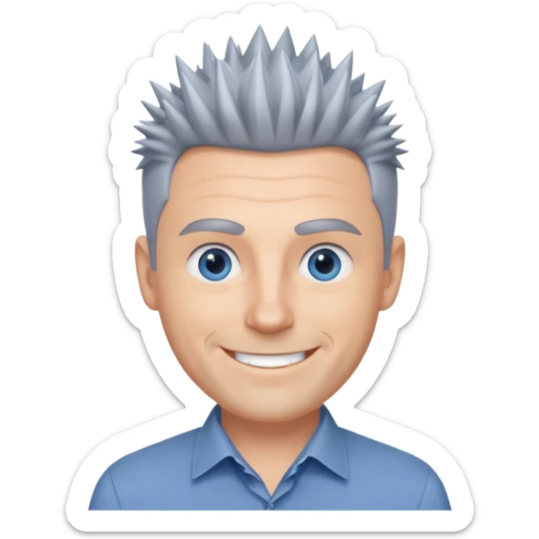 40 yr old white man short spike hair grey dress shirt blue eyes sticker