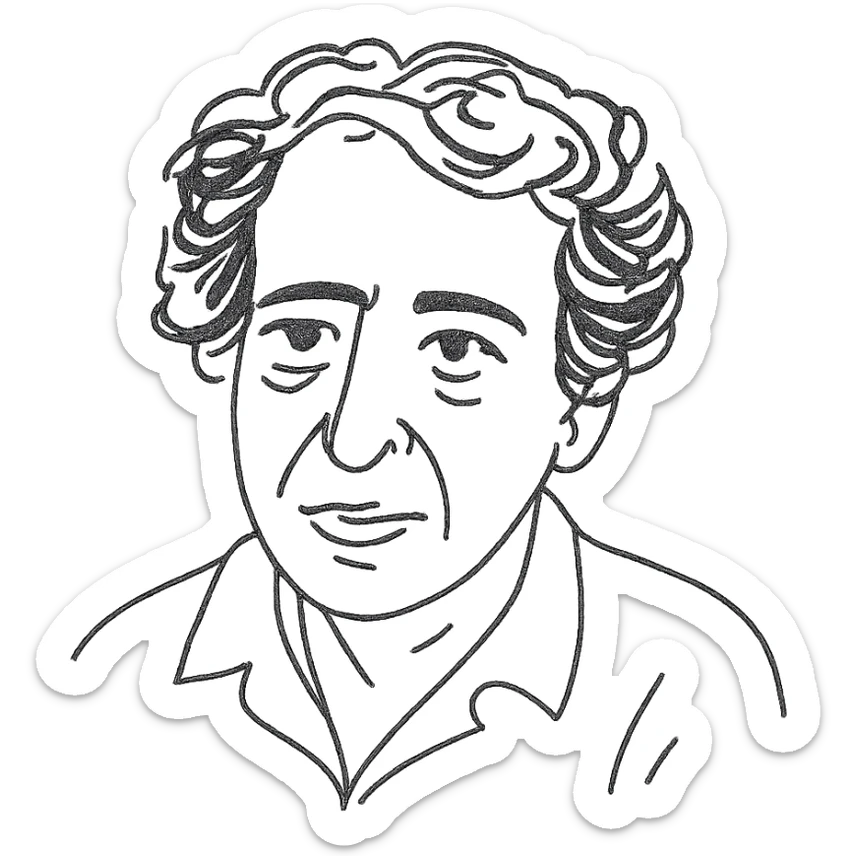 a hand drawn black outline portrait of Hannah Arendt sticker