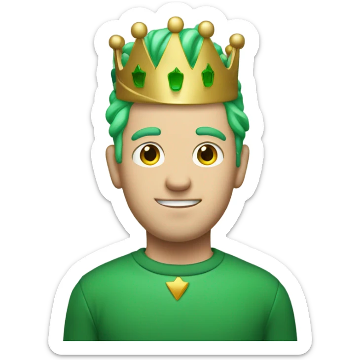 A white man with green hair, a green sweater with a W on it, and a crown on his head sticker