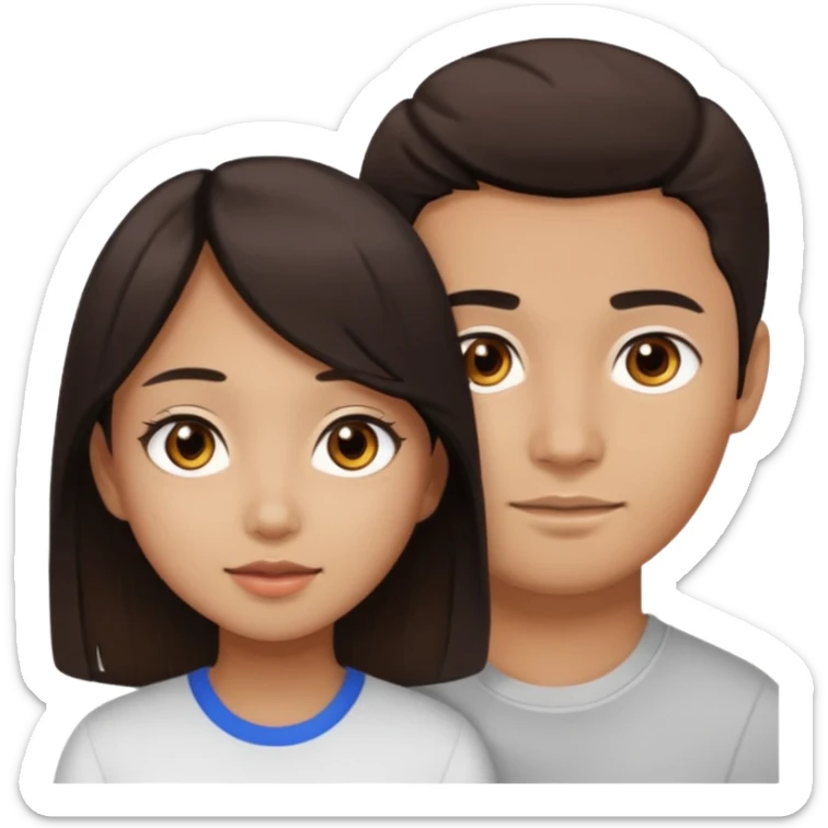 A darker Asian girl with brown eyes and dark brown hair, with her white boyfriend who has hazel eyes and light brown hair. sticker
