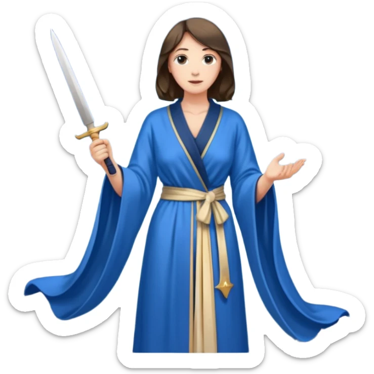 An upright Europe (a tall woman), wearing a blue, flowing robe with stars on the hem, and behind her stands Chancellor Merz, holding a knife toward her back sticker