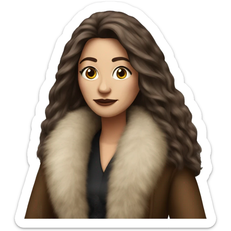 Beautiful Woman Realistic long hair brunette Mob wife big brown fur coat  sticker