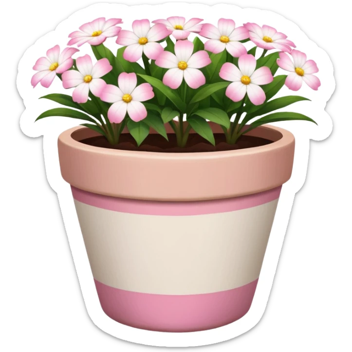 plant pot in terra cota with white and pink flowers print painted on the pot sticker