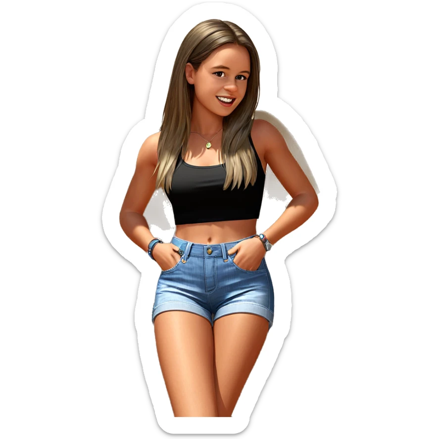 smiling girl in denim shorts sticker