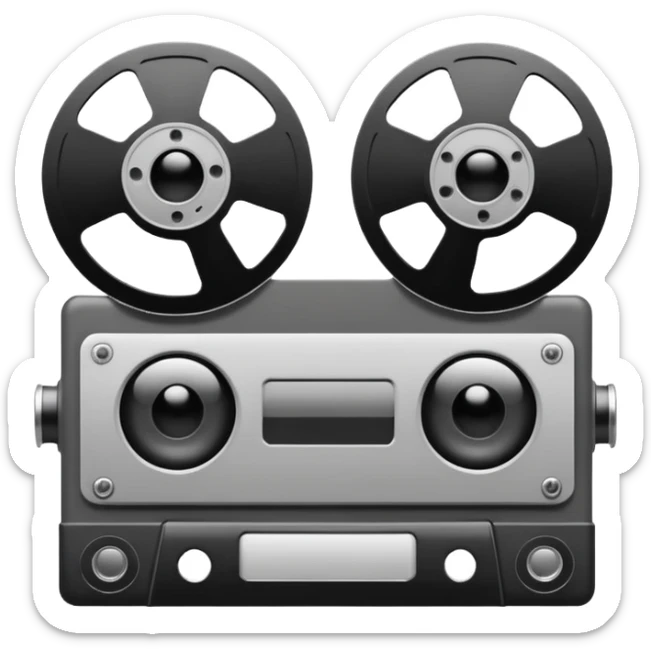 Minimalist emoji-style sticker of a VHS tape where the reels look like eyes, staring out. Black, white, and gray tones only.
 sticker