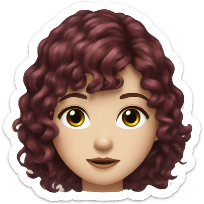 Woman, pale skin, light freckles, green and brown eyes, burgundy wavy long hair with bangs sticker