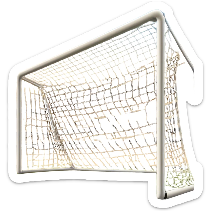 Cinematic Realistic image of a soccer goal net with intricately detailed mesh textures and subtle signs of wear, set against a dynamic, sunlit stadium backdrop that emphasizes its iconic presence in the game sticker