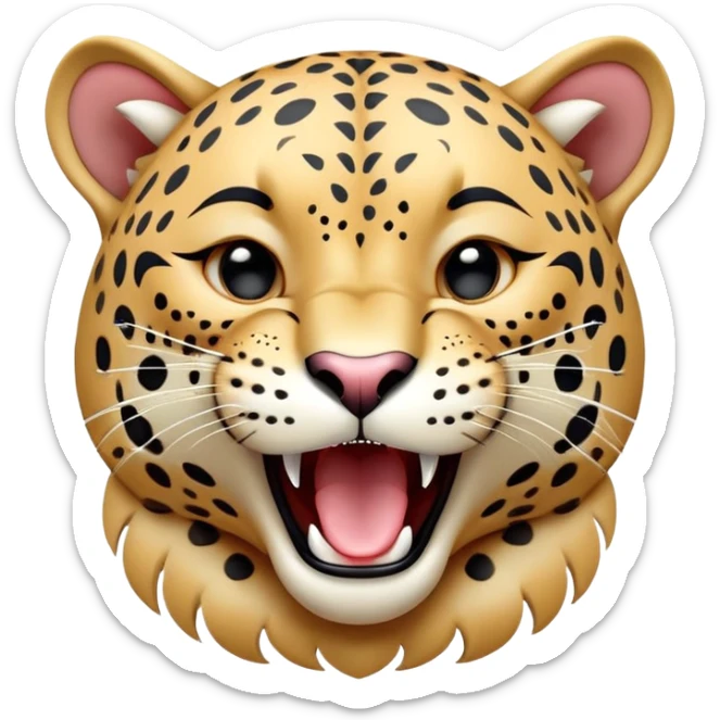 cinematic-realistic-yawning-young jaguar-portrait-emoji,-head-tilted-slightly-with-a-dramatic,-wide-open-yawn,-showcasing-a-lithe,-graceful-build-with-distinctive-rosette-patterns-and-sleepy,-half-closed-eyes,-simplified-yet-irresistibly-adorable, realistic sticker