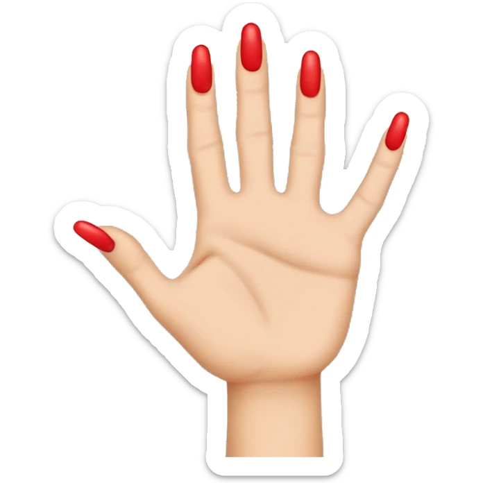 woman hand with 5 fingers. pointing index finger, red nail varnish. top of the hand is showing. other 4 fingers are closed sticker