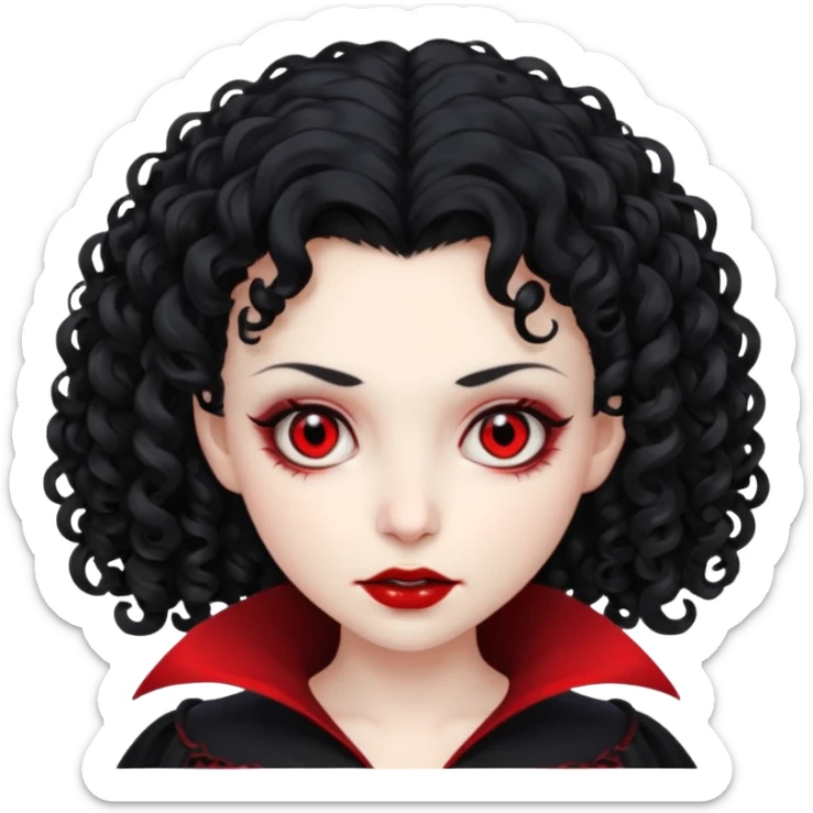 vampiro, cabelos cacheados pretos, pele pálida, olhos vermelhos, sexo feminino sticker