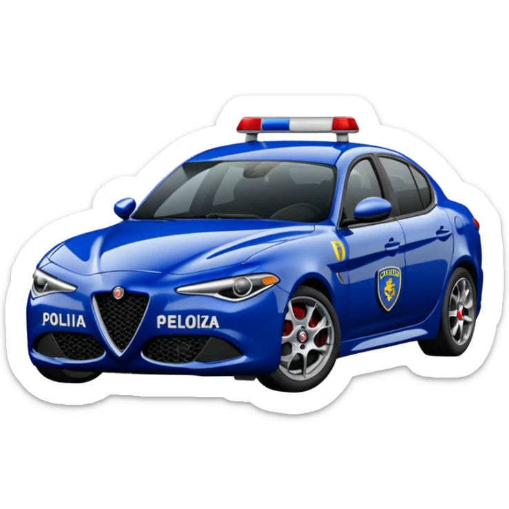 crea auto di servzio alfa romeo giulia tutta blu scuro quasi nero con la scritta sul lato polizia penitenziaria  sticker